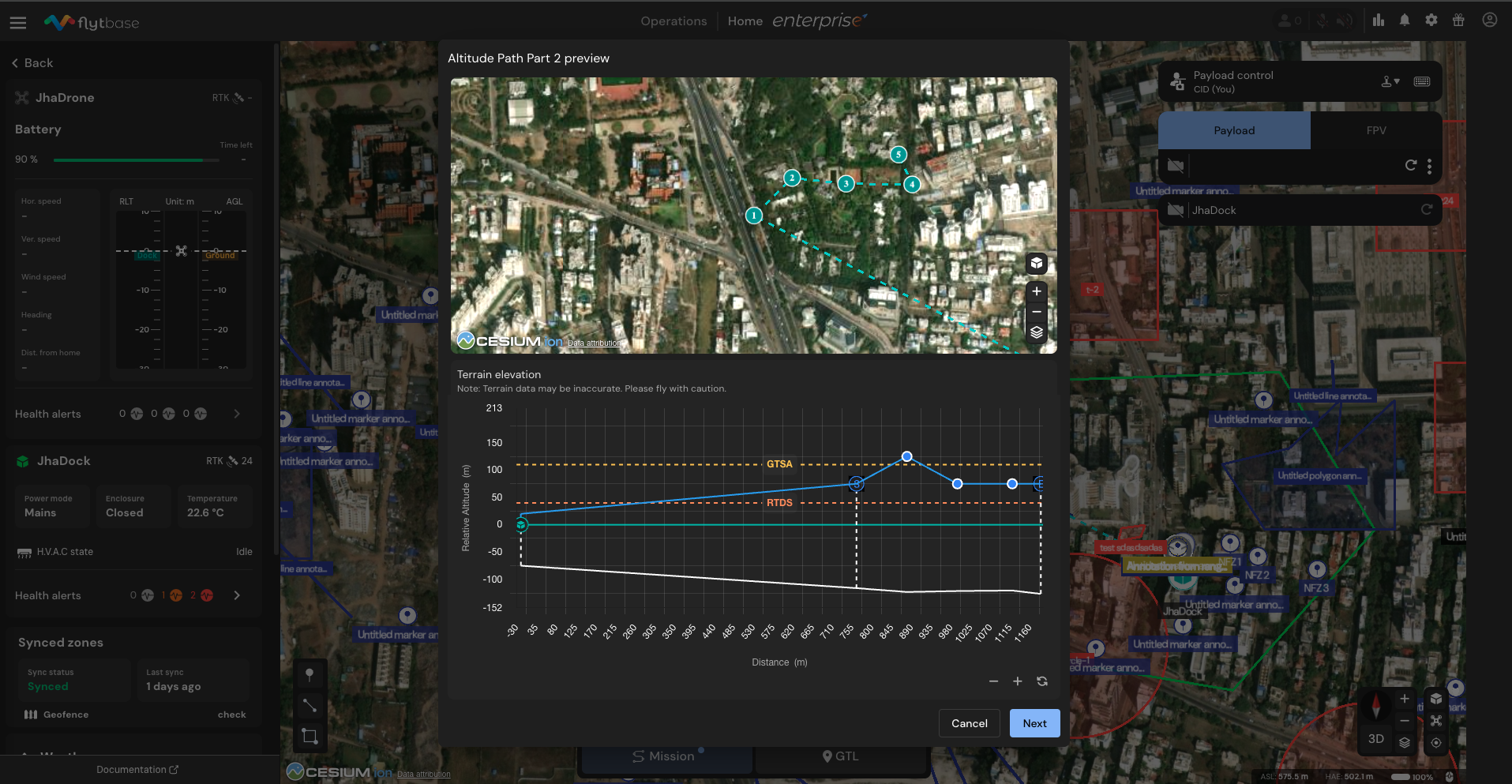 Terrain Profile Graph for planning Path Mission