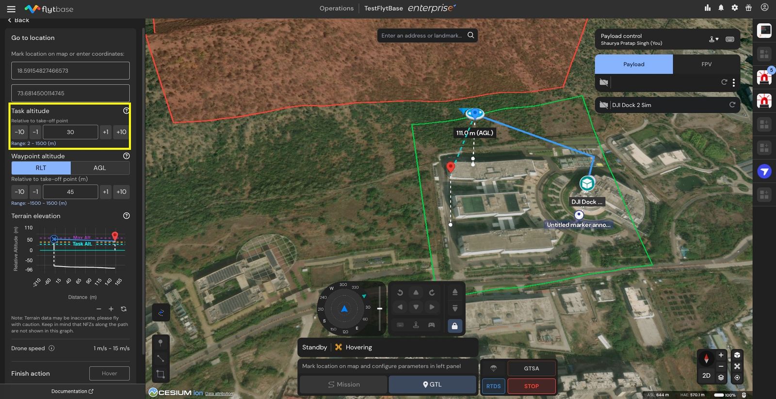 Task Altitude Setting during Go To Location (GTL)