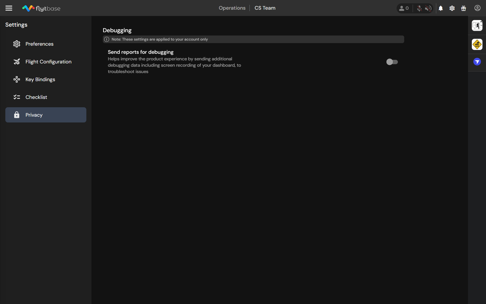 Privacy tab