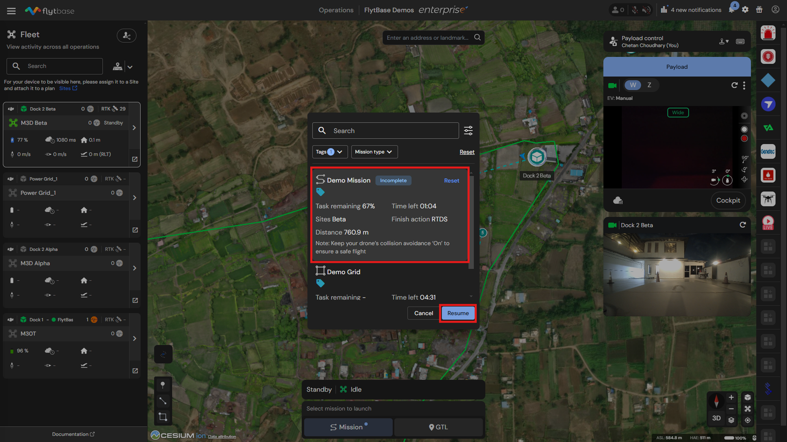 Wiederaufnahme unvollständiger Missionen vom operations dashboard