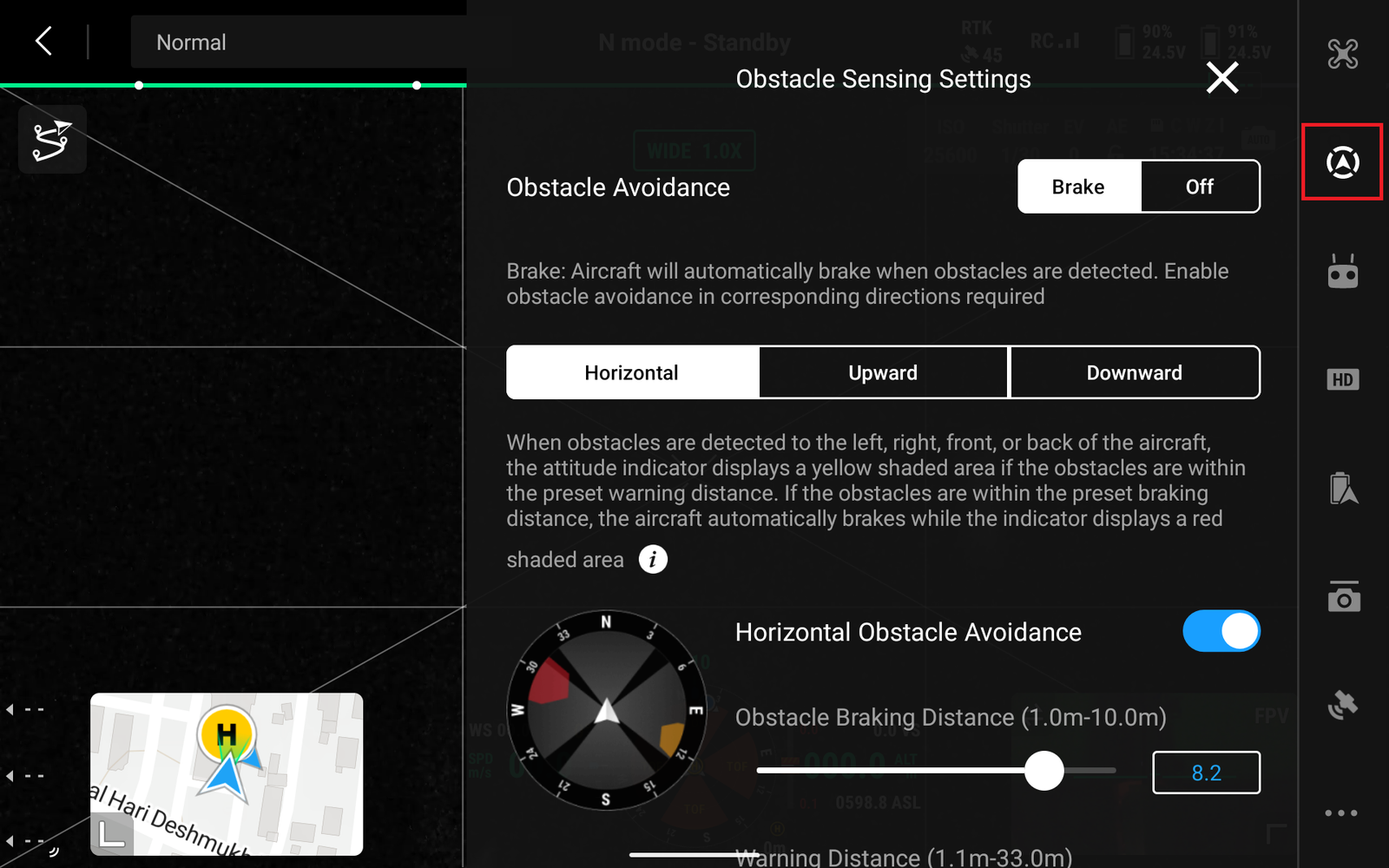 Navegando a "Configuración de detección de obstáculos"