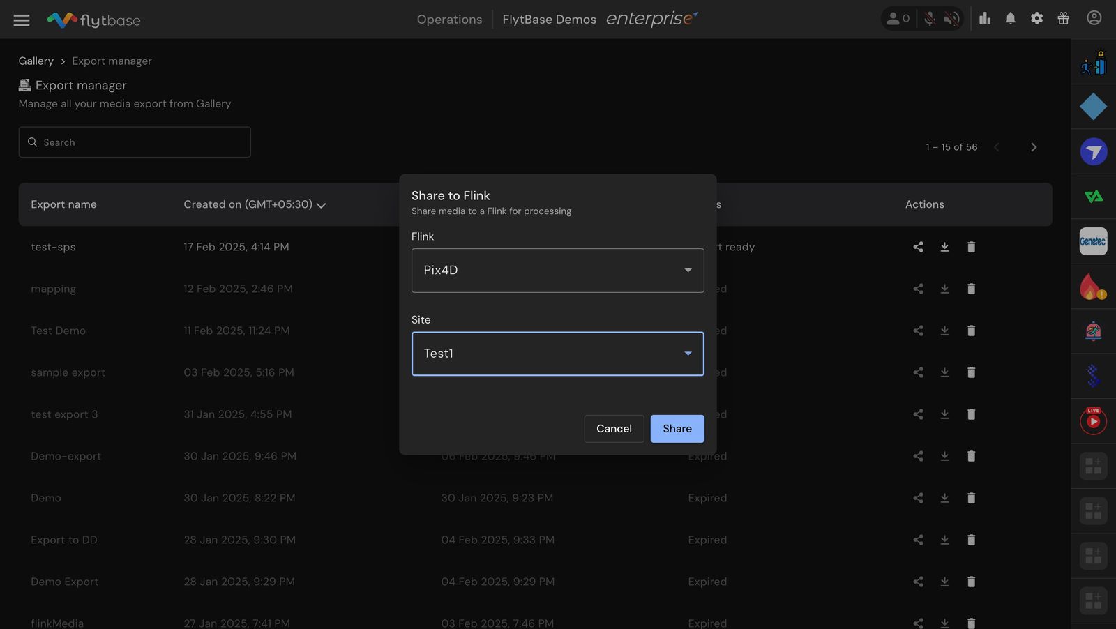 Ibahagi sa Flink Action sa Export Manager