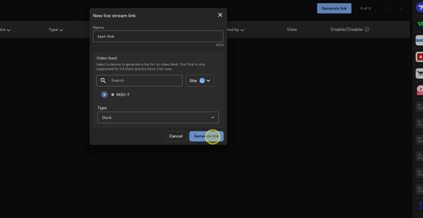 Sélection de l'appareil et de la vue du flux