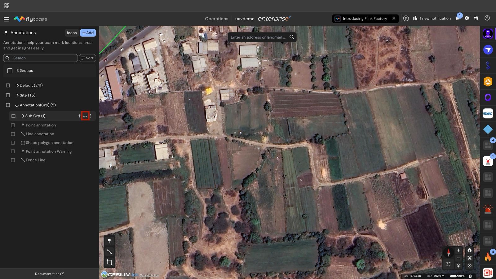 Hiding the group removes all five annotations from the map view
