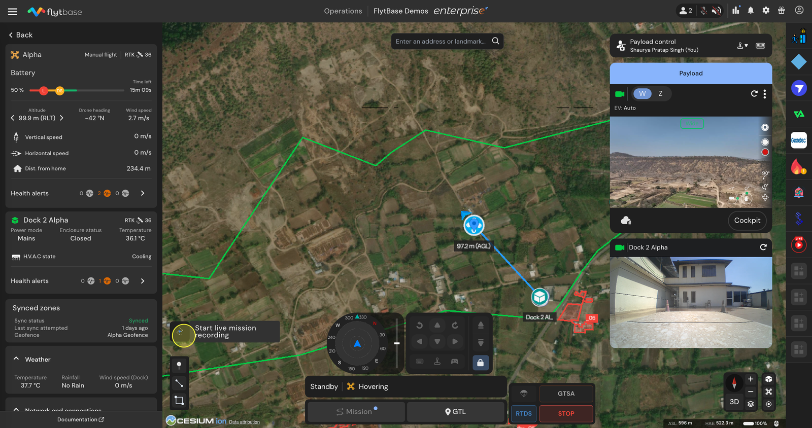 Initialising the live mission recording in fleet view
