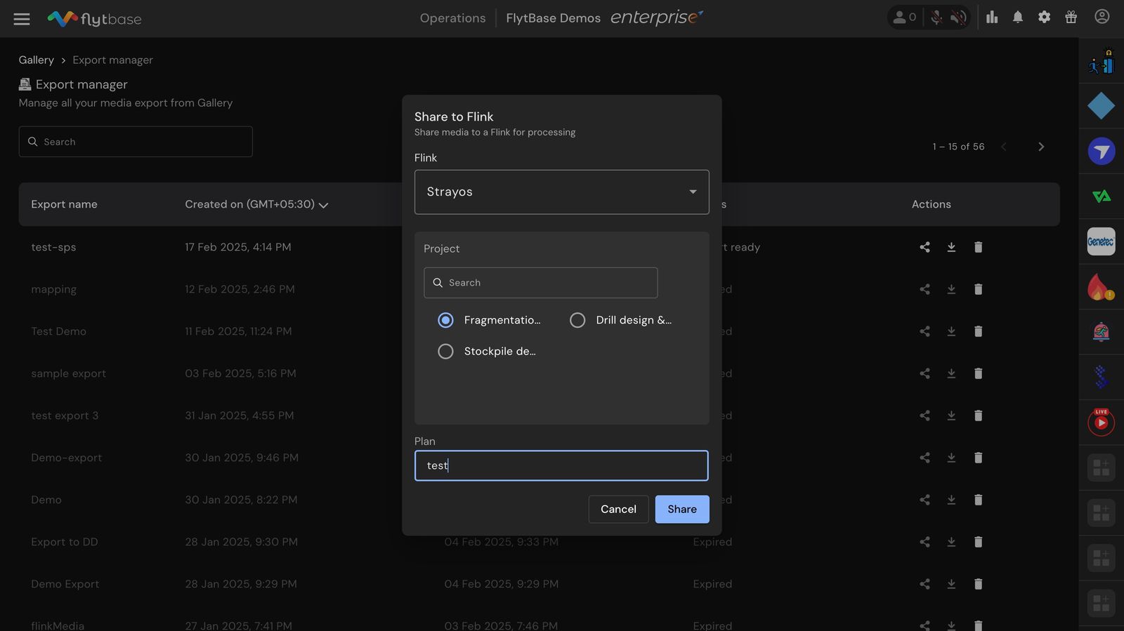 Condividi su Azione Flink in Export Manager