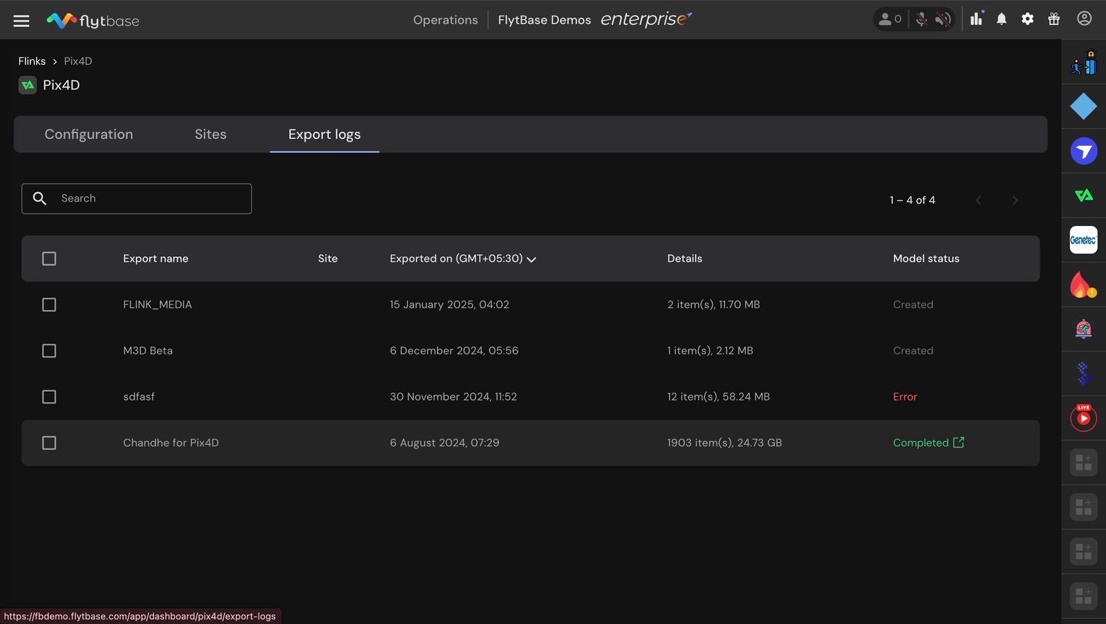 I-export ang Mga Log ng Pix4D Flink
