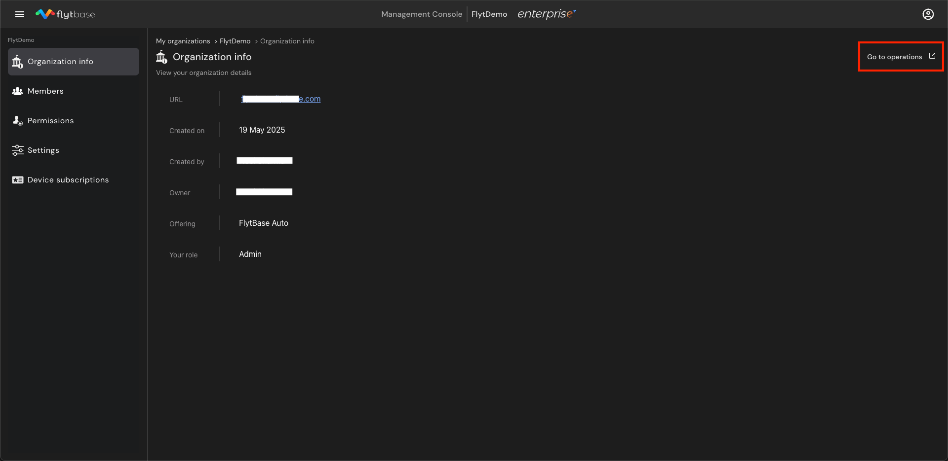 Navigazione verso Operations Dashboard