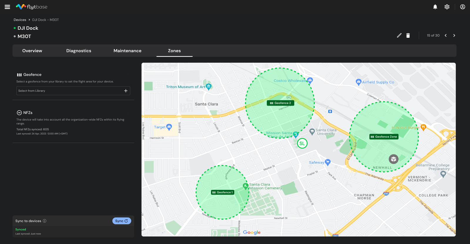 Wählen Sie einen Geofence für das Gerät aus.