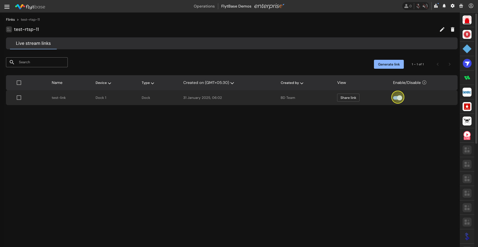 Activation d'un lien RTSP